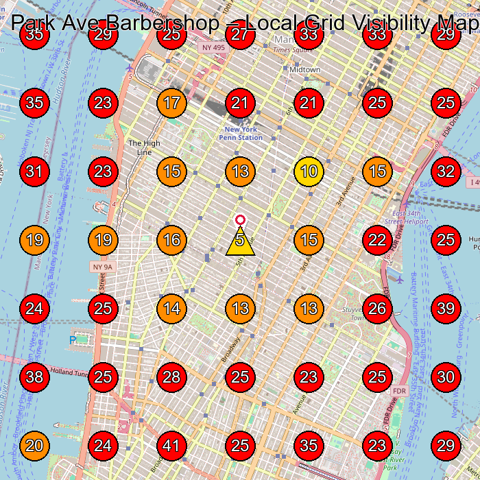 Park Ave Barbershop GeoGrid visibility map for Barber Shop in New York